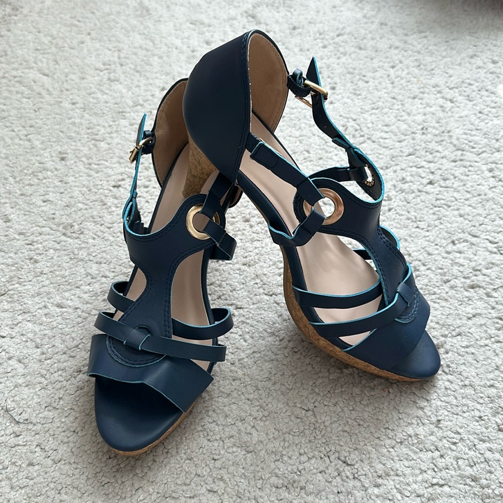Blue strappy heels